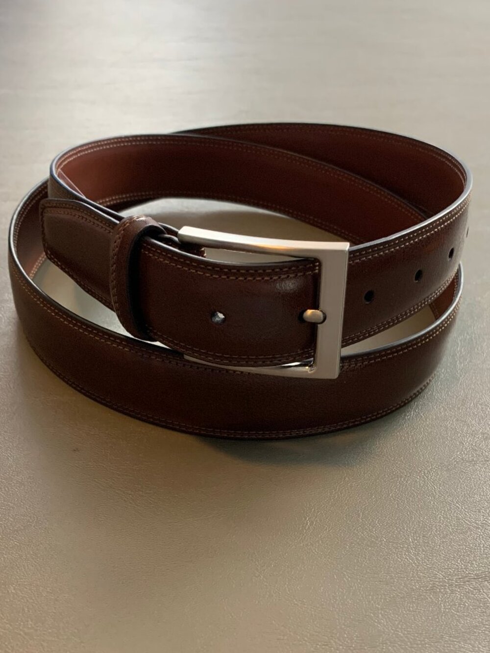 Perry Ellis Portfolio Men's Madras Bonded Leather Dress Belt, Brown, XL 42-44